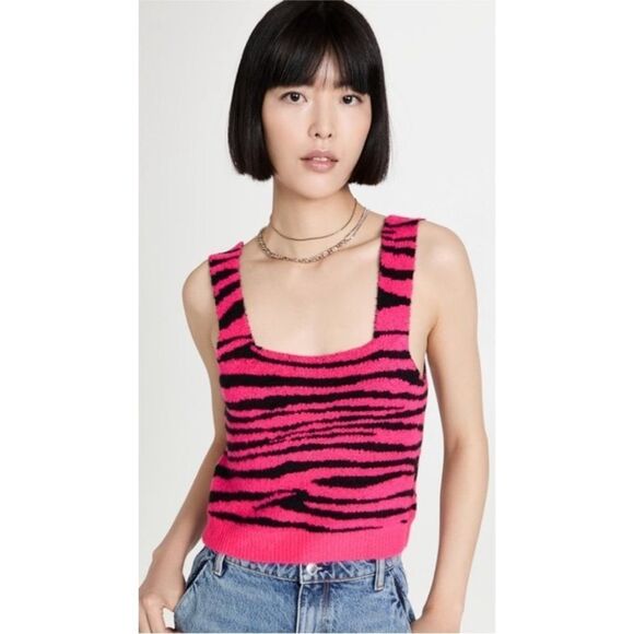 ENGLISH FACTORY | NEW Hot Pink/Black Zebra Print Sweater Crop Top Women’s Size S - Picture 1 of 8